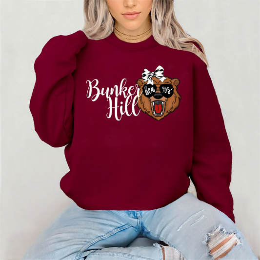 Cute Bear with White bow on Burgandy