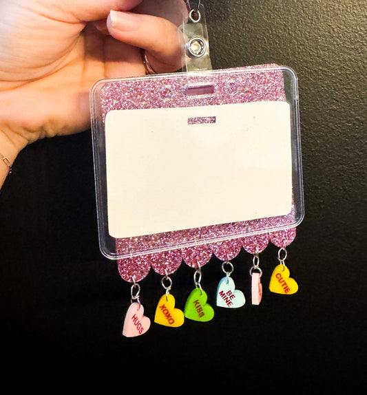 Sweetheart Badge Buddy with Heart Dangles
