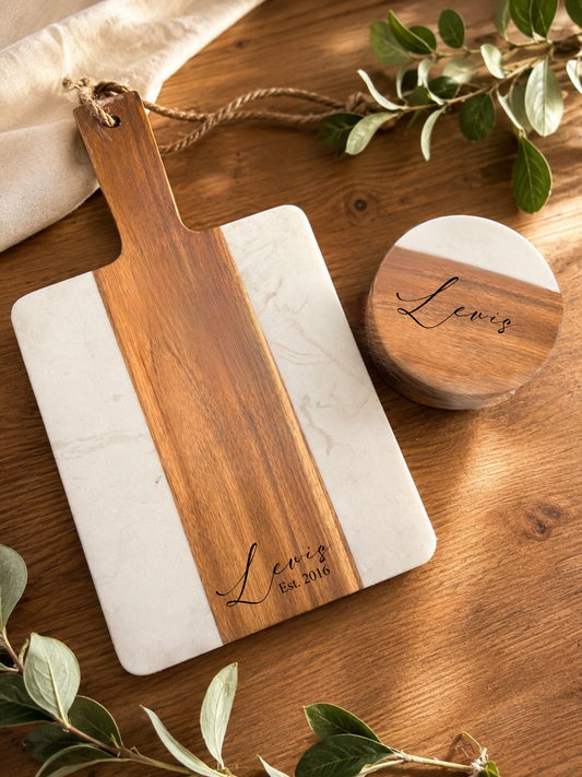 Engraved Serving Board and Coasters Set