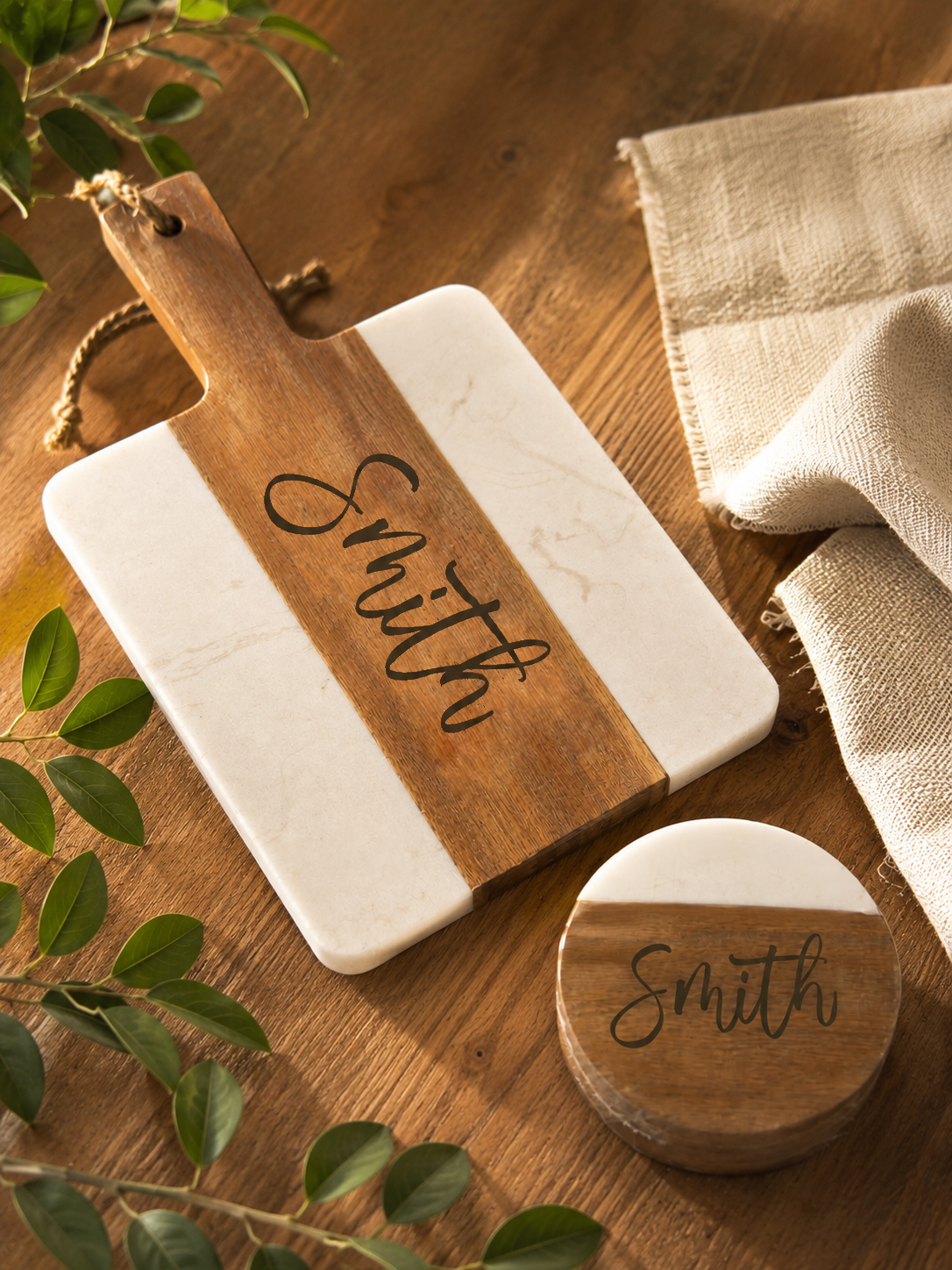 Engraved Serving Board and Coasters Set