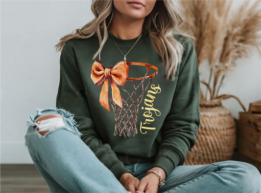 Trojan Basketball Hoop with Orange Bow