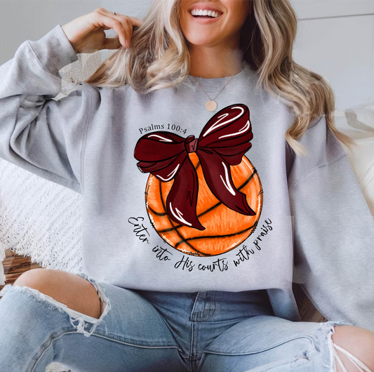 Enter Into His Courts with Praise Burgandy Bow